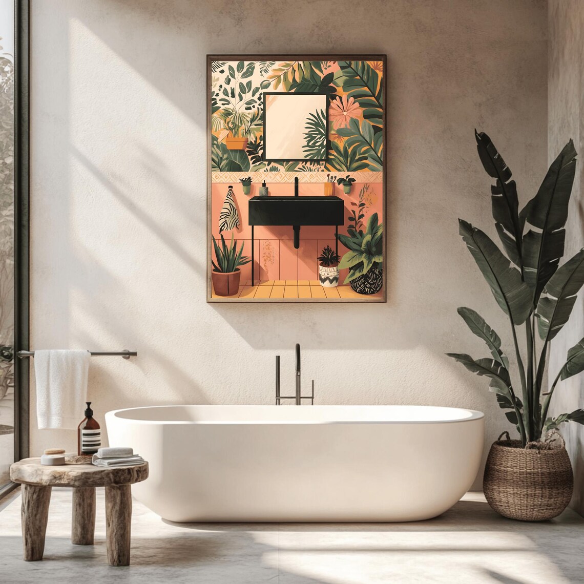 Boho Tropical Bathroom Wall Art Sink Bathroom Tile House Plants Art Print Maximalist Decor Eclectic Gallery Home Decor - Image 2