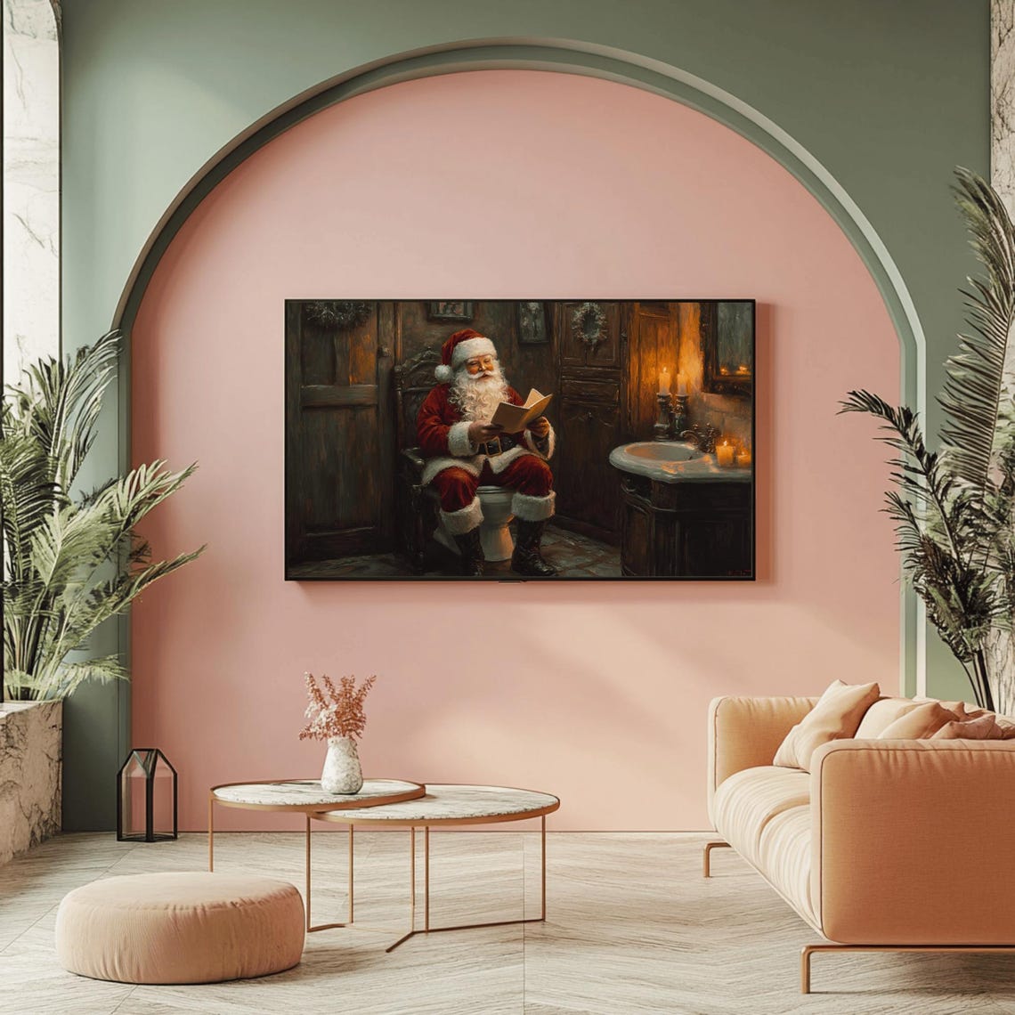 Santa Reading In Candlelit Bathroom Funny Christmas Scene Poster - Image 2