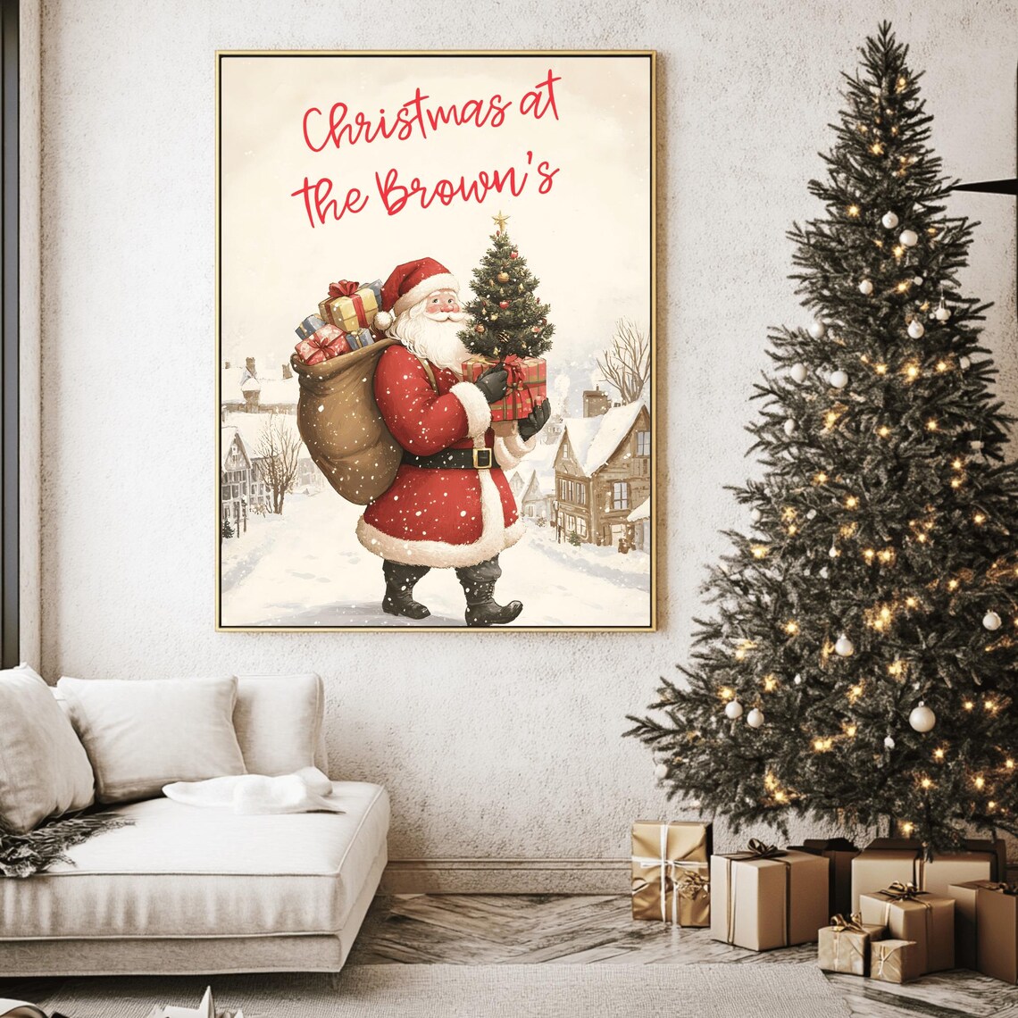 Family Christmas at the Brown's Santa Delivering Gifts Poster - Image 2
