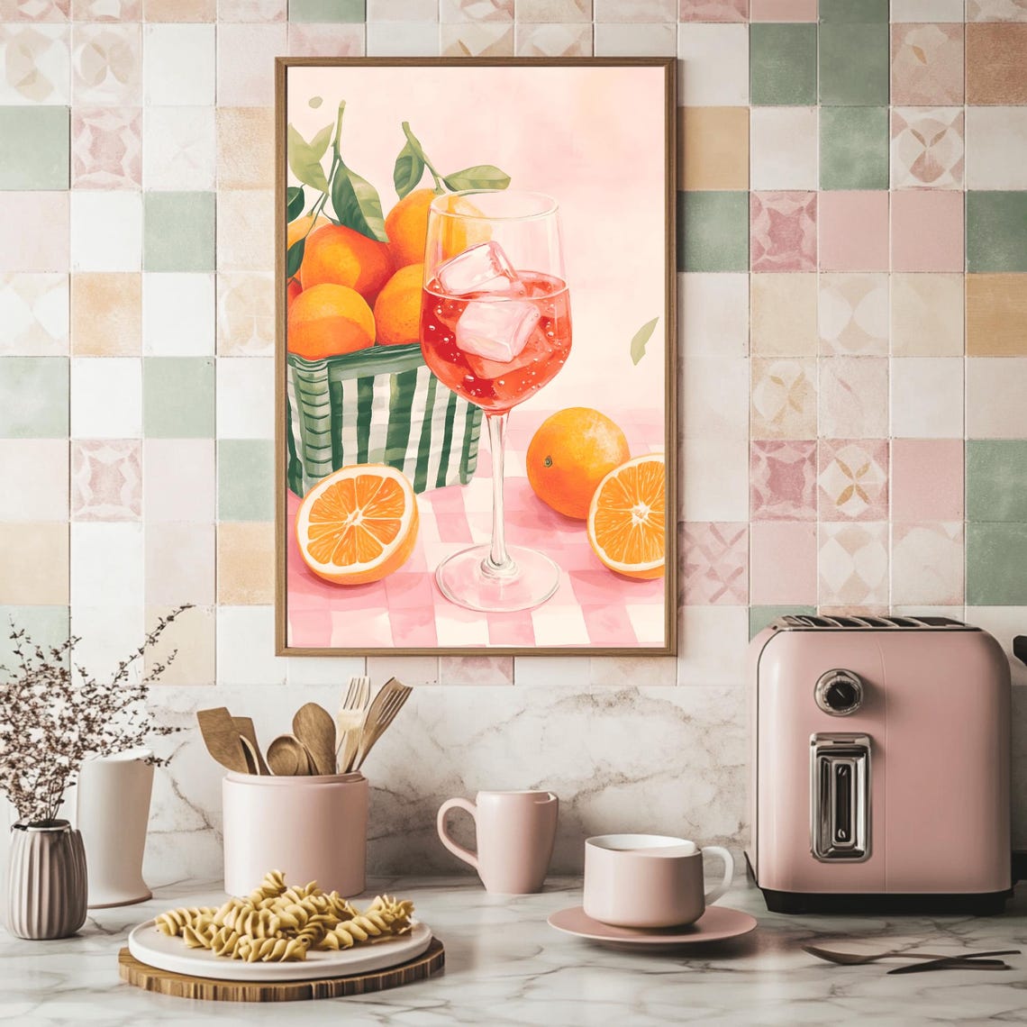 Aperol Spritz Wine Glass Orange Basket Watercolor Kitchen Art Poster - Image 2