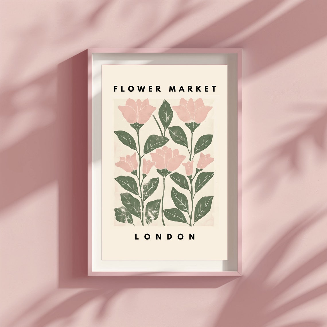 Large Pink Minimalist Flower Market Wall Art London Travel Floral Wall Art Trendy Wall Art Home Decor Art Living Room - Image 3