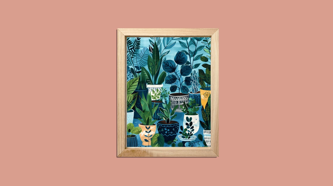 Blue Tonal Houseplant Collection Patterned Pots Jungle Poster - Image 3