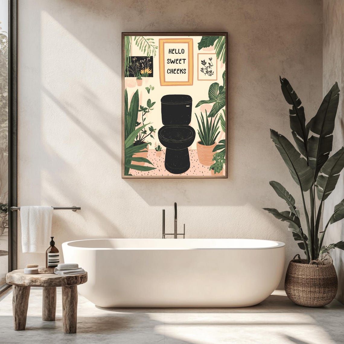 Hello Sweet Cheeks Funny Toilet Quote Botanical Bathroom Art Poster - Image 2