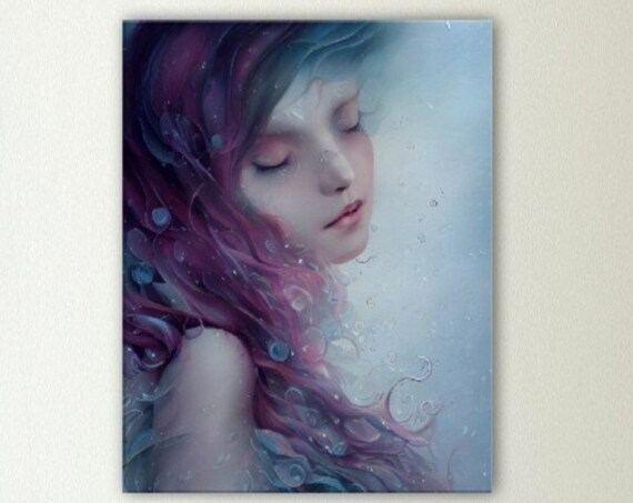 Storm Rain Goddess Portrait Pink Hair Water Nymph Fantasy Art Poster