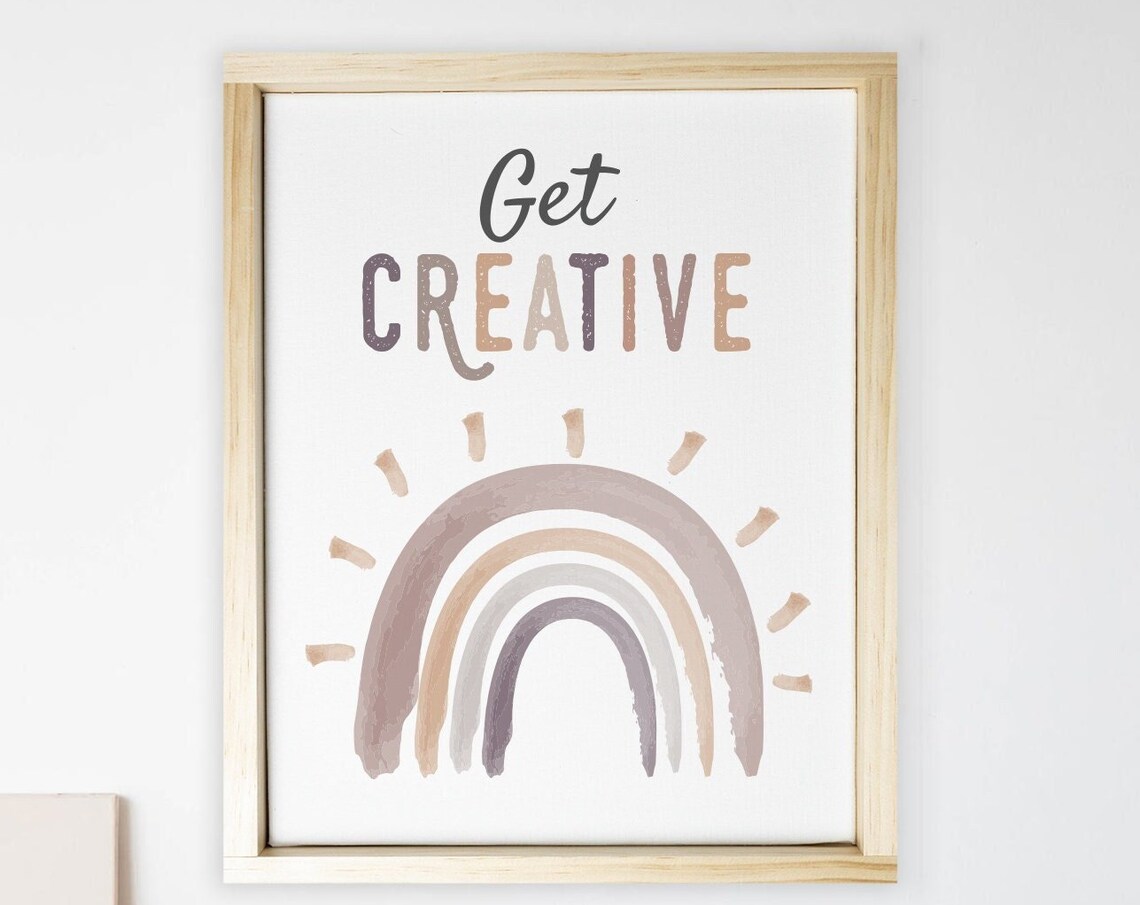 Get Creative Boho Rainbow Kids Art Room Playroom Decor Poster