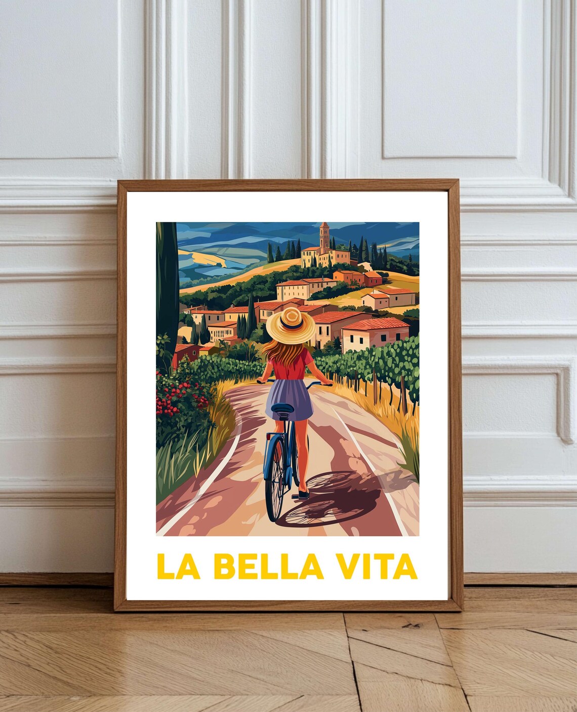 La Bella Vita Tuscany Cycling Vintage Italy Travel Art Poster