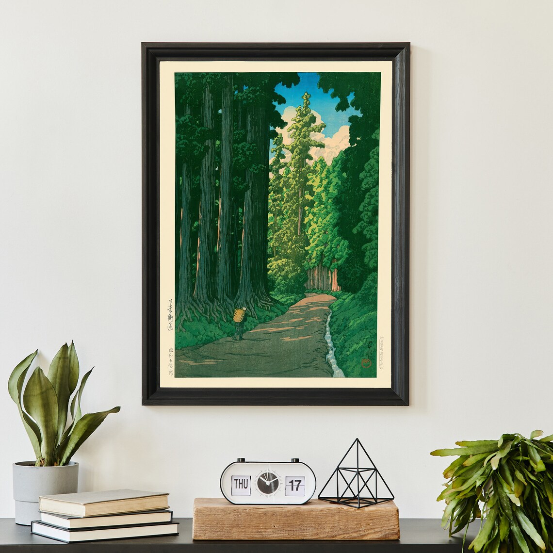 Nikko Cedar Forest Road Traveler Woodblock Style Nature Poster - Image 2