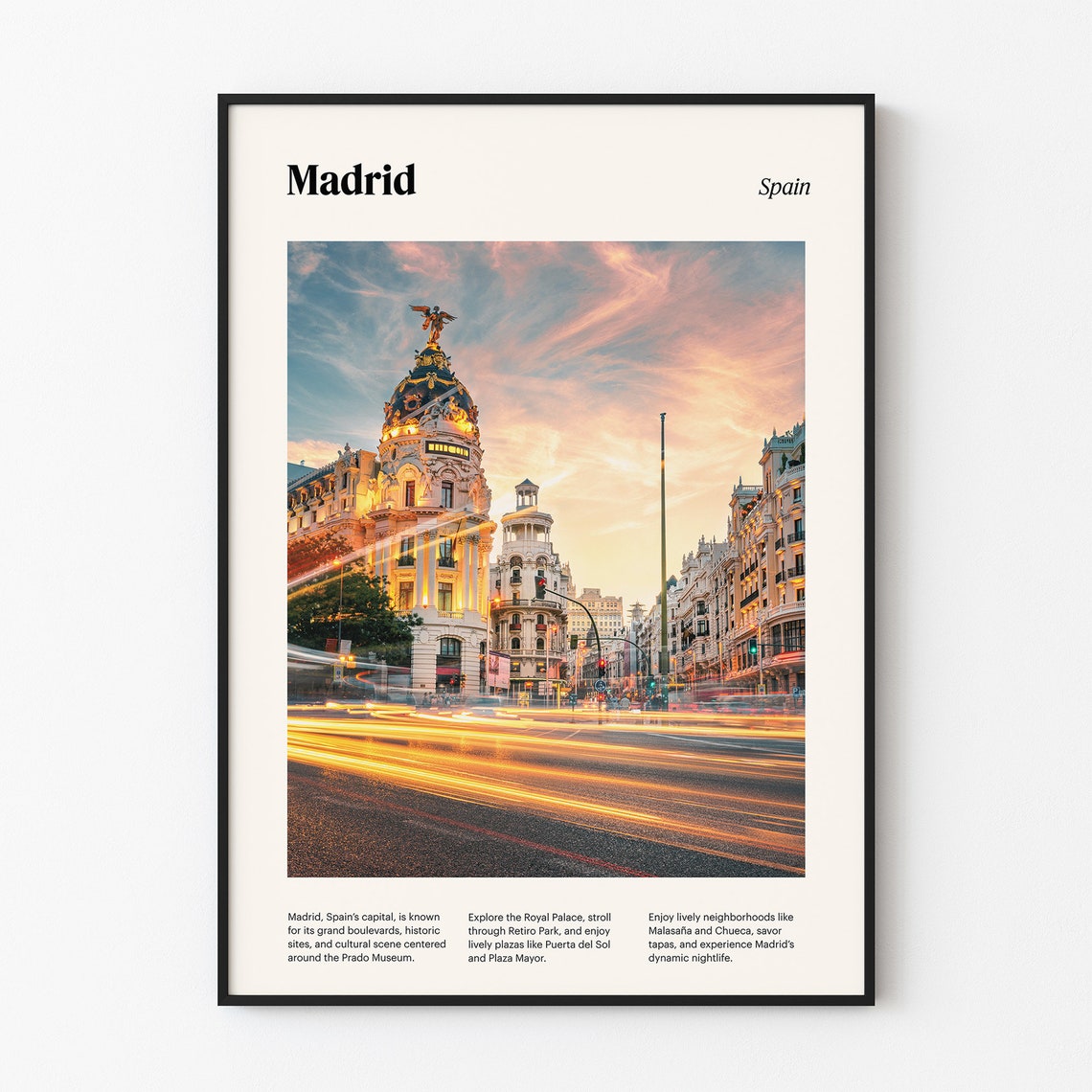 Madrid Gran Via Dusk City Lights Spain Architecture Travel Poster