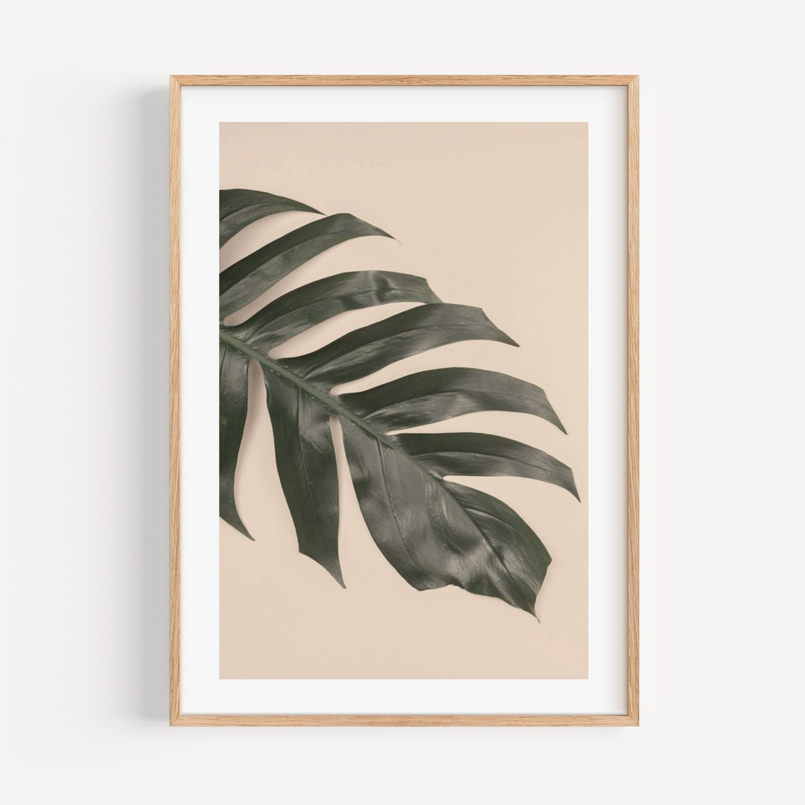 Monstera Leaf Minimalist Botanical Beige Backdrop Photo Wall Art