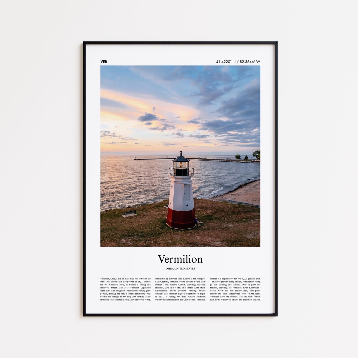 Vermilion Ohio Lake Erie Lighthouse Sunset Color Travel Photo Poster