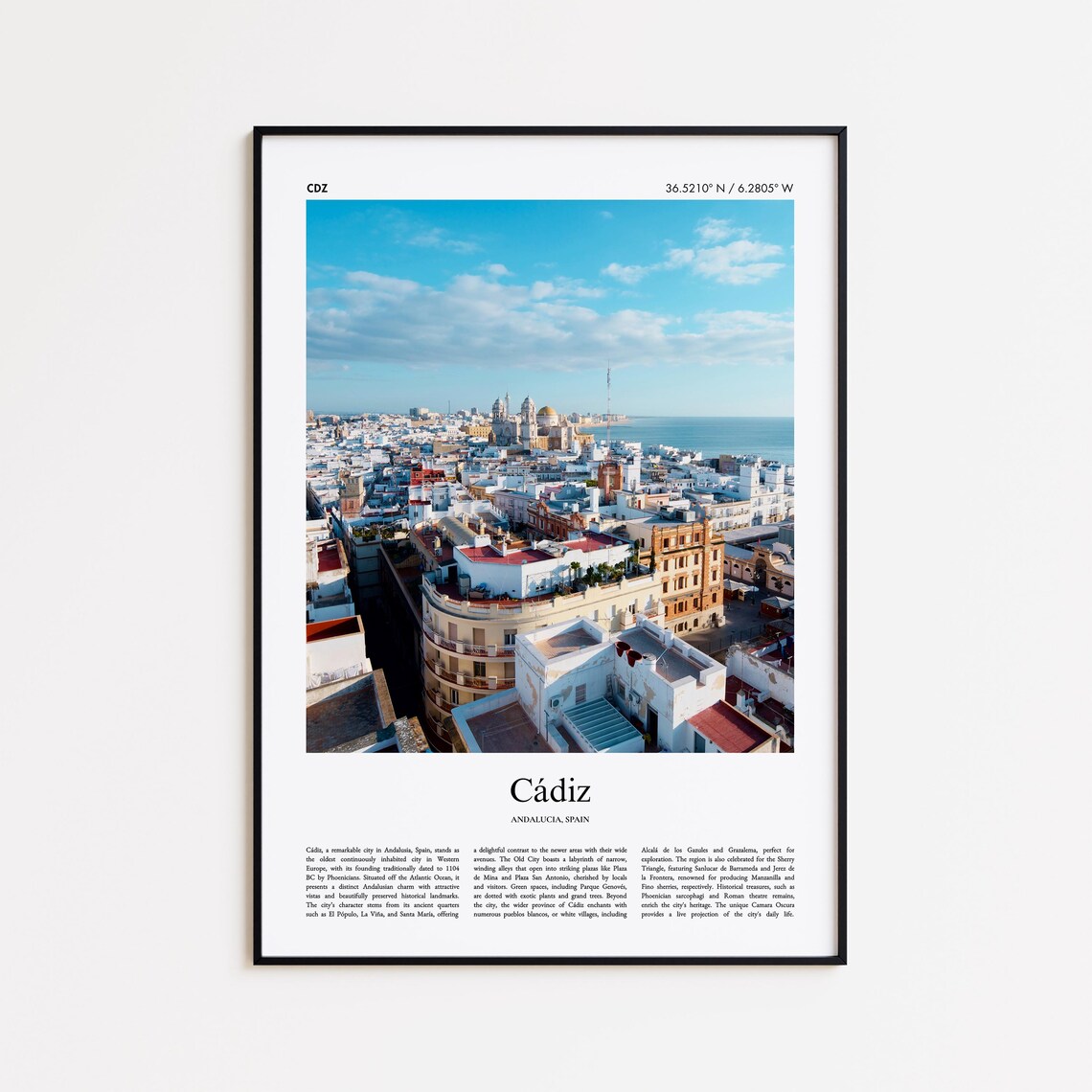 Cadiz Spain Andalusia Old Town Aerial Cathedral Coast Travel Poster