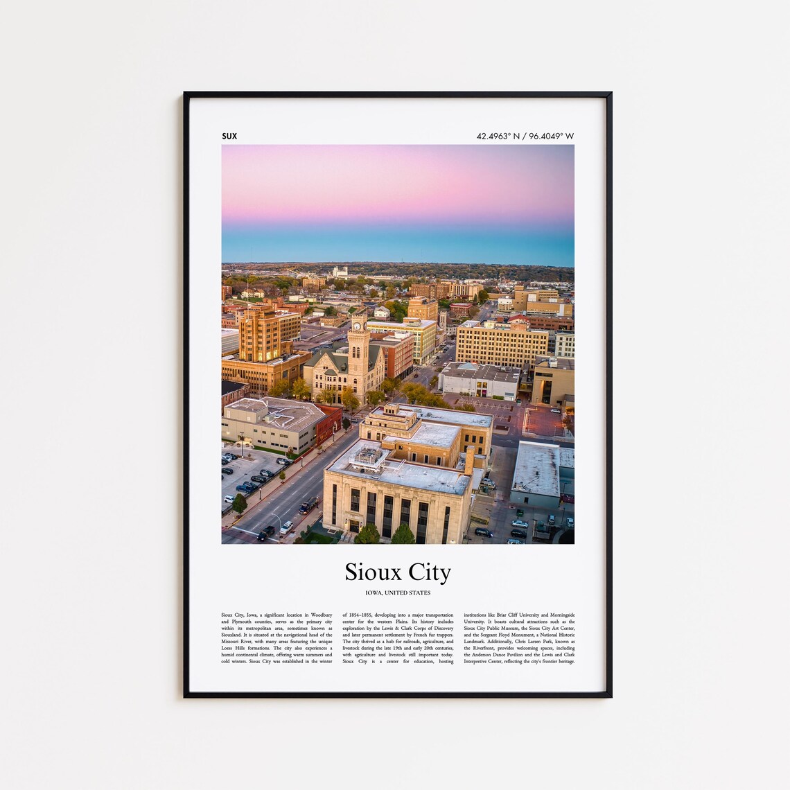 Sioux City Iowa Downtown Pink Sunset Skyline Aerial Photo Poster