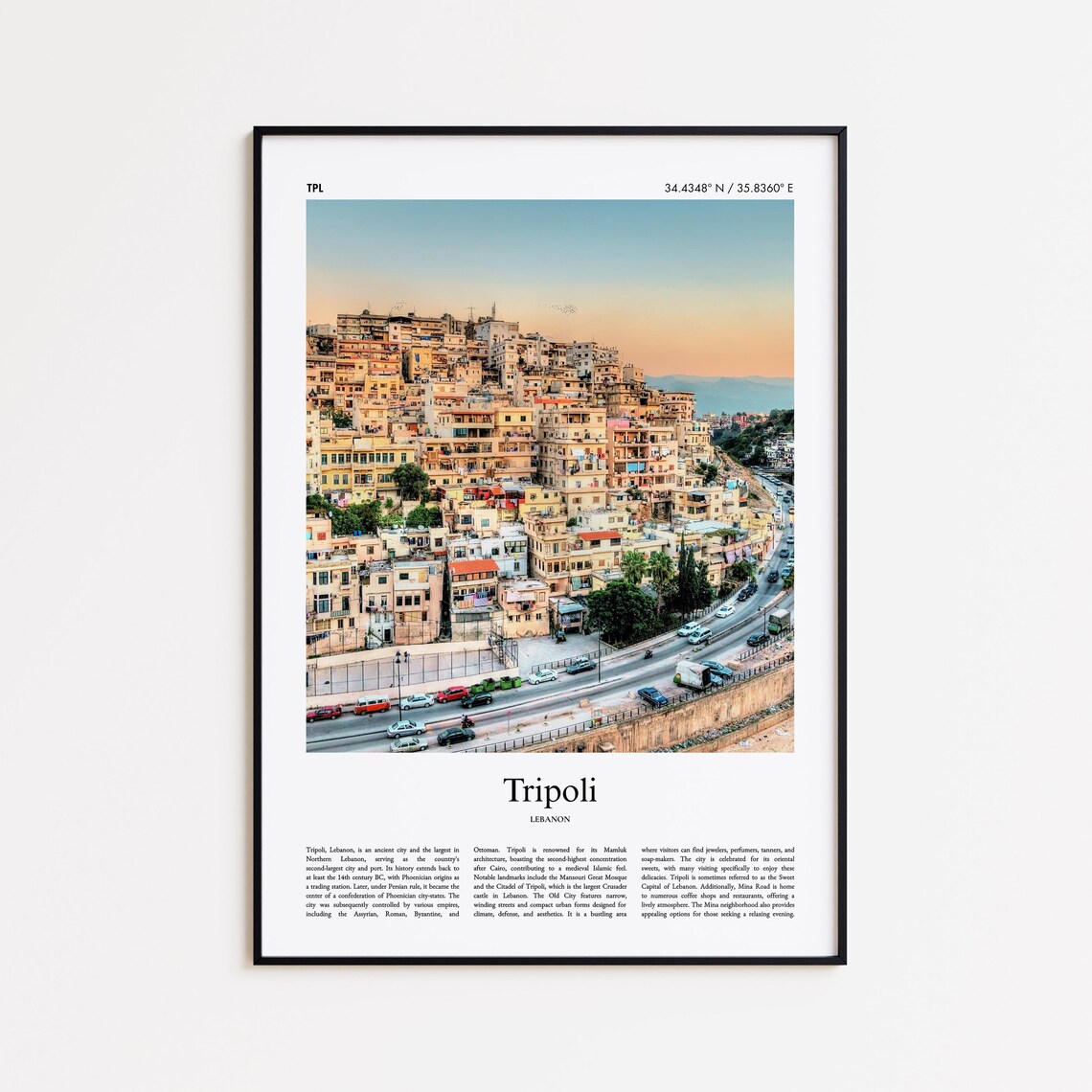 Tripoli Lebanon Ancient Hillside City Sunset Photo Travel Poster