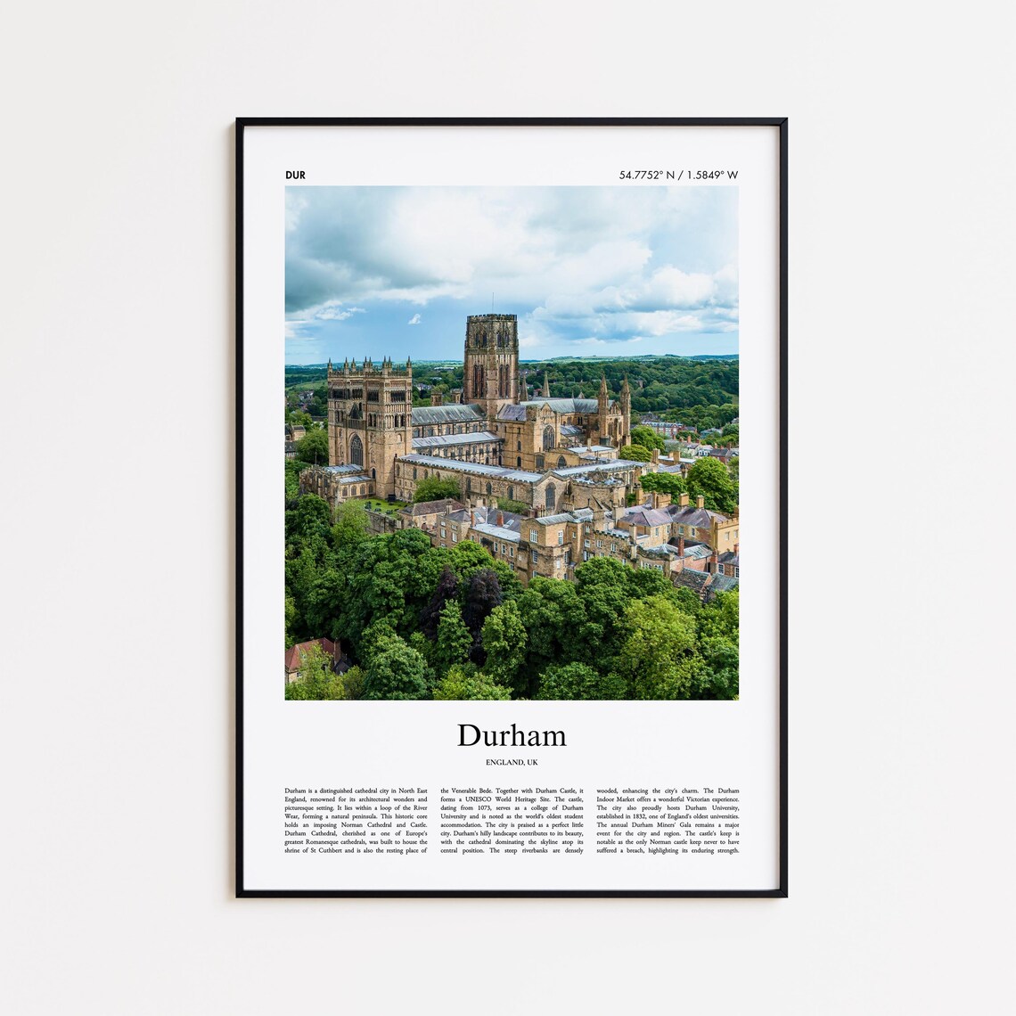 Durham England Cathedral Aerial View Historic Photo Travel Poster