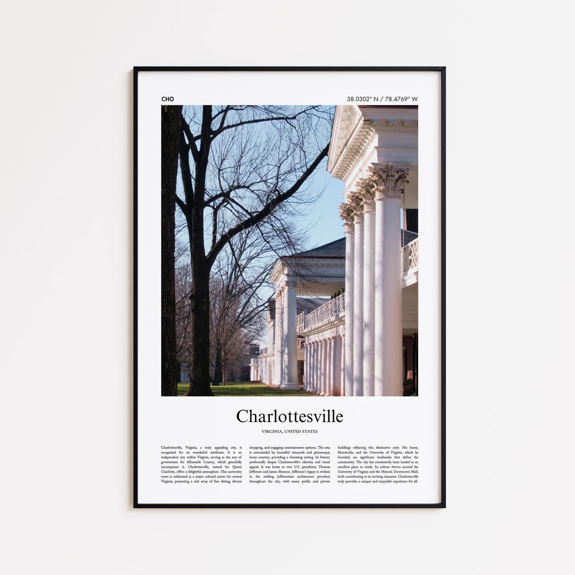 Charlottesville Virginia UVA Lawn Colonnade Campus Architecture Poster
