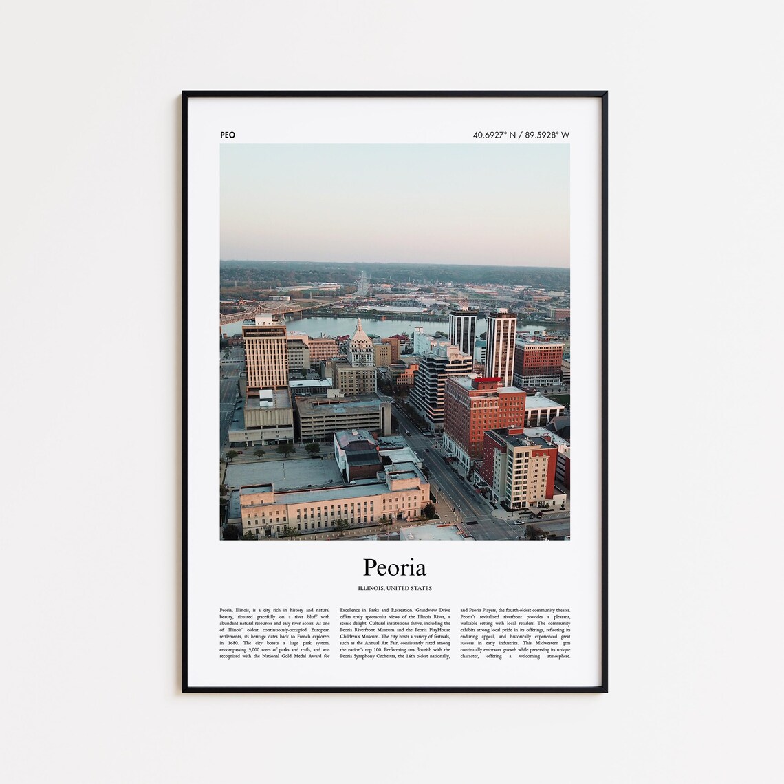Peoria Illinois Downtown River Skyline Heartland Travel Photo Poster