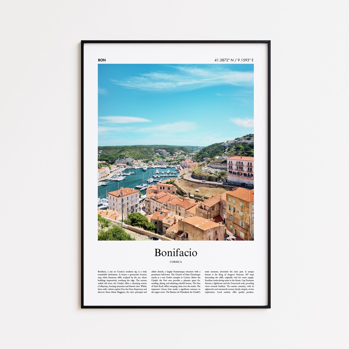 Bonifacio Corsica Harbor Cliffside Old Town Travel Photo Poster