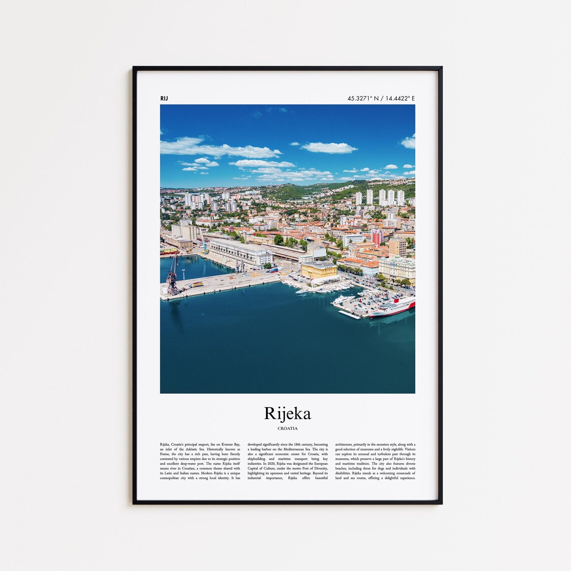 Rijeka Croatia Kvarner Bay Harbor Aerial Port City Travel Poster