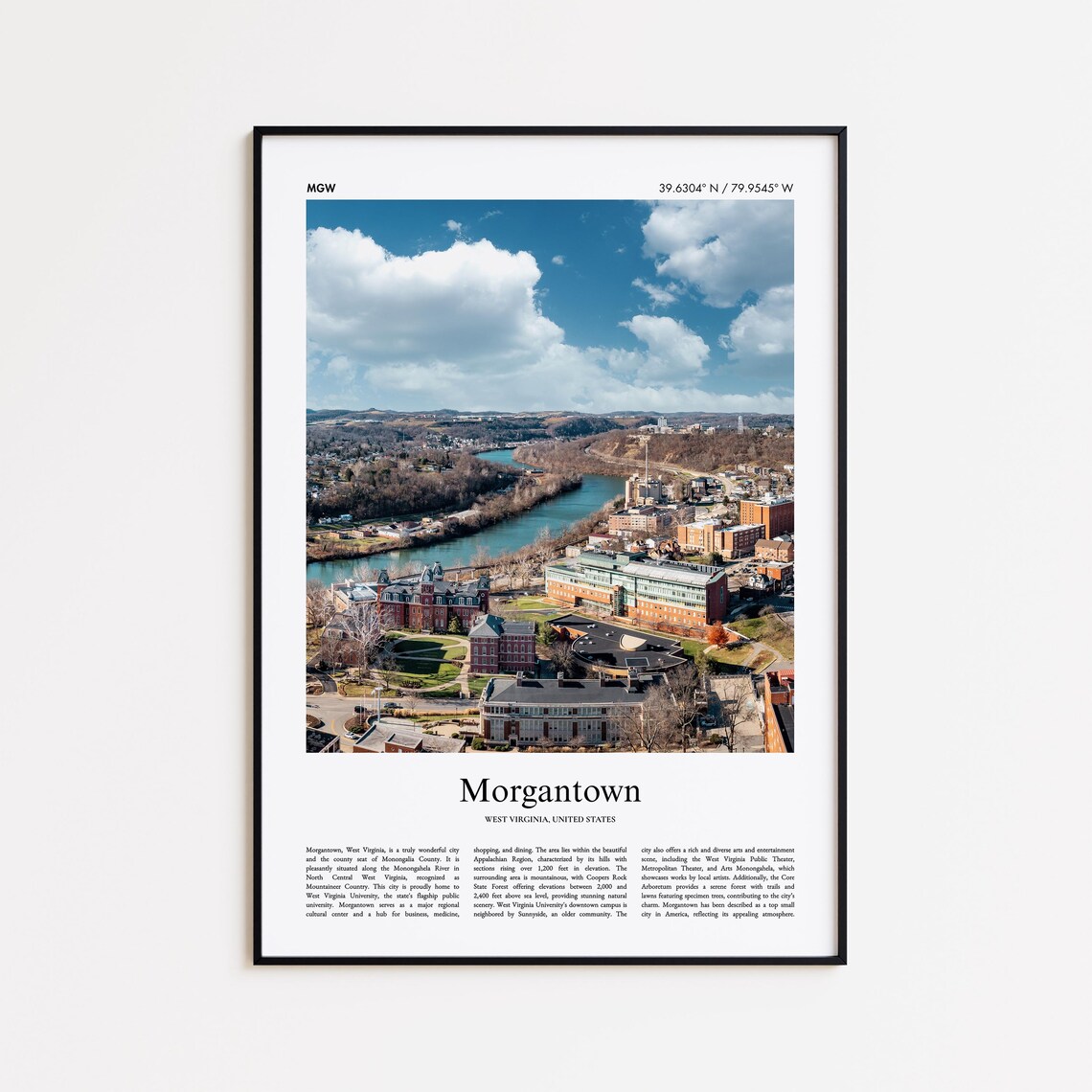 Morgantown West Virginia River Campus Aerial Travel Photo Poster