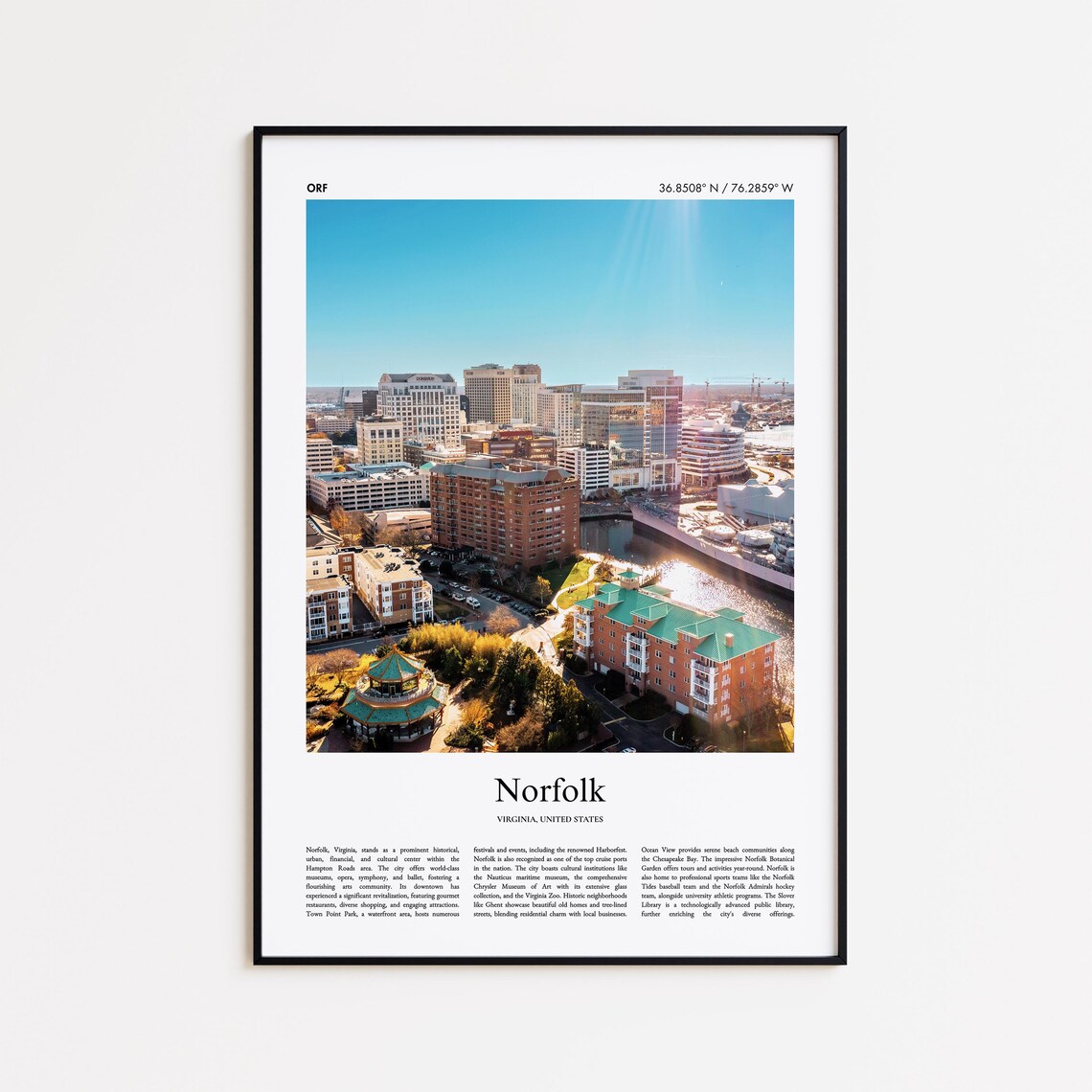 Norfolk Color Print Real Photo Poster Travel Gift Virginia United States Usa Minimal City