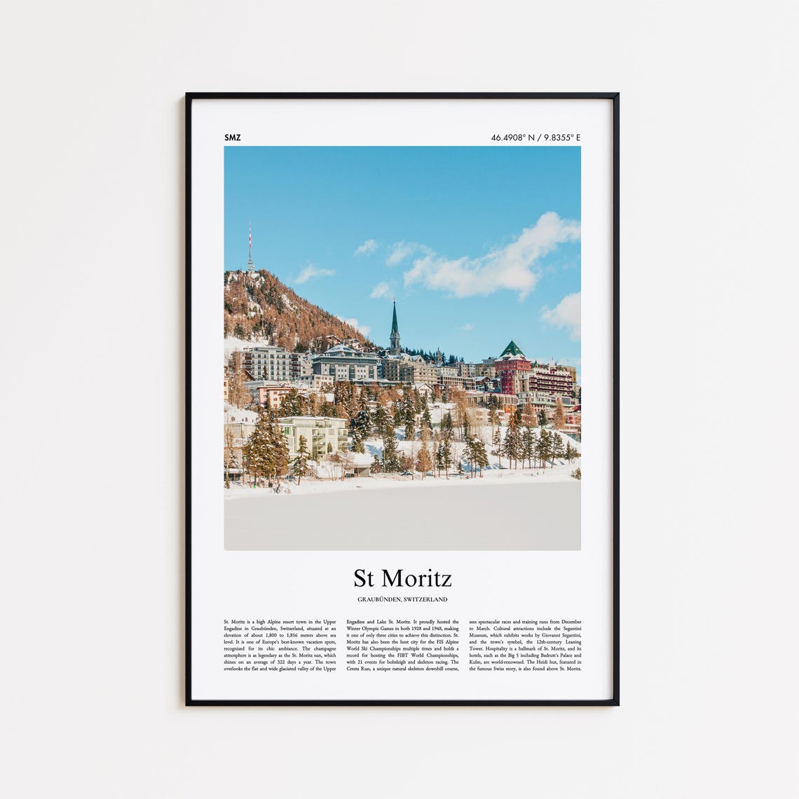 St Moritz Switzerland Snowy Alpine Town Winter Travel Photo Poster
