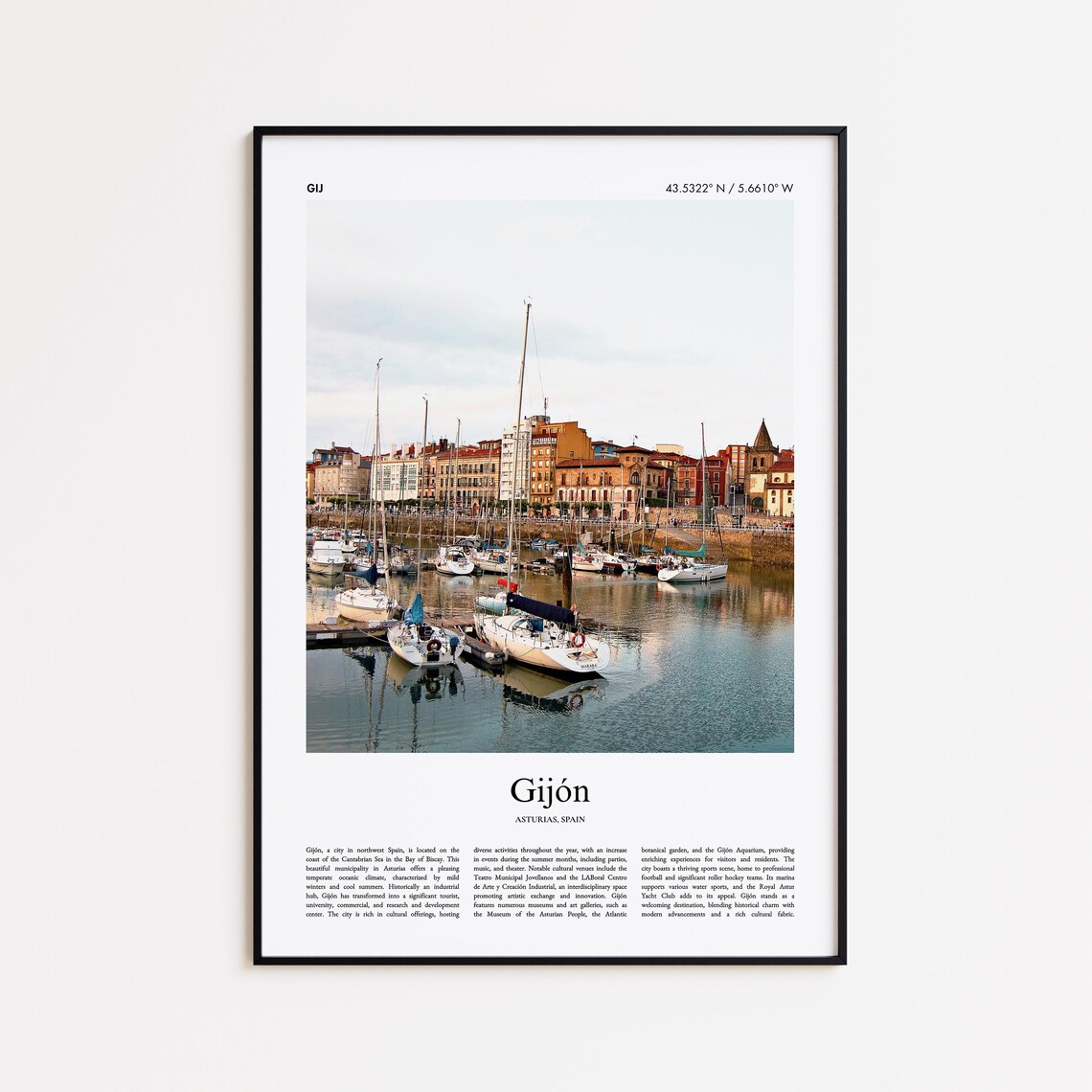 Gijón Spain Marina Sailboats Harbor Photography Travel Poster