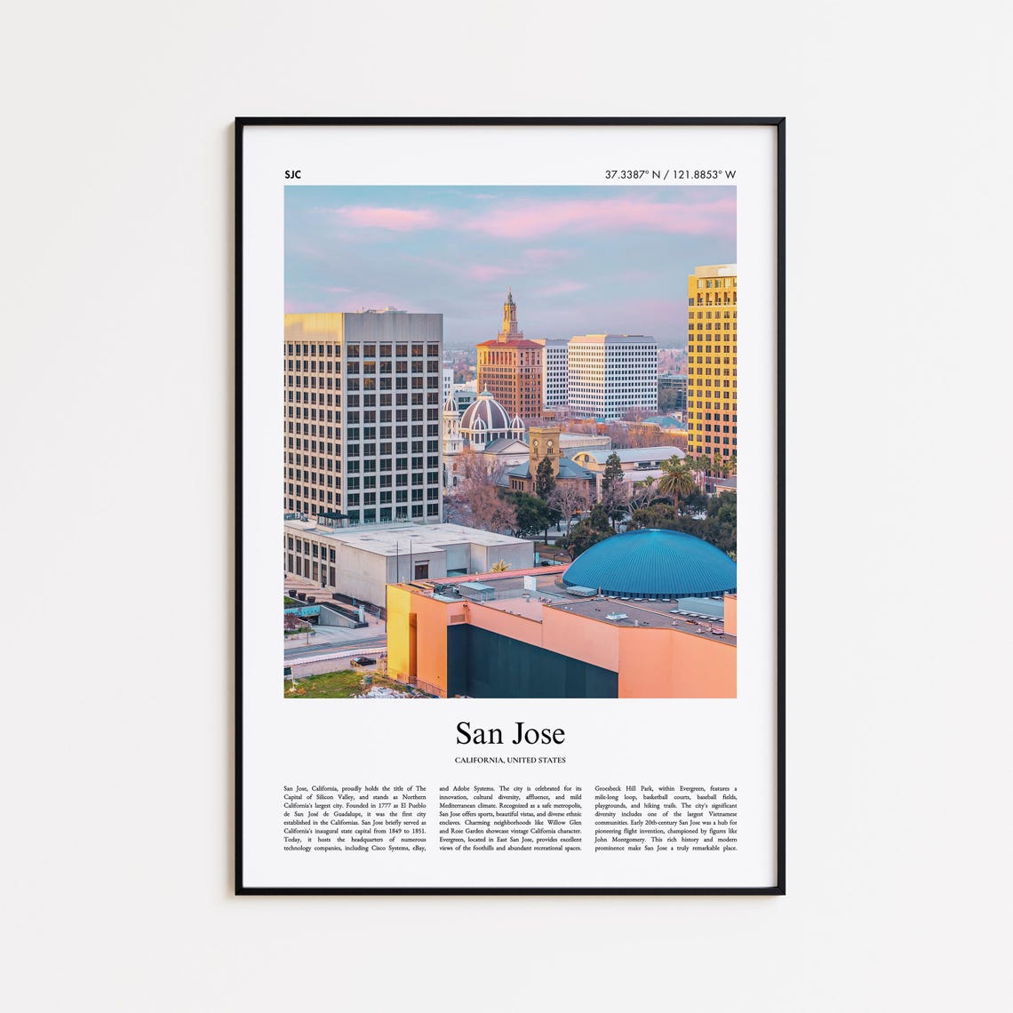 San Jose California Downtown Sunset Skyline City Photo Poster