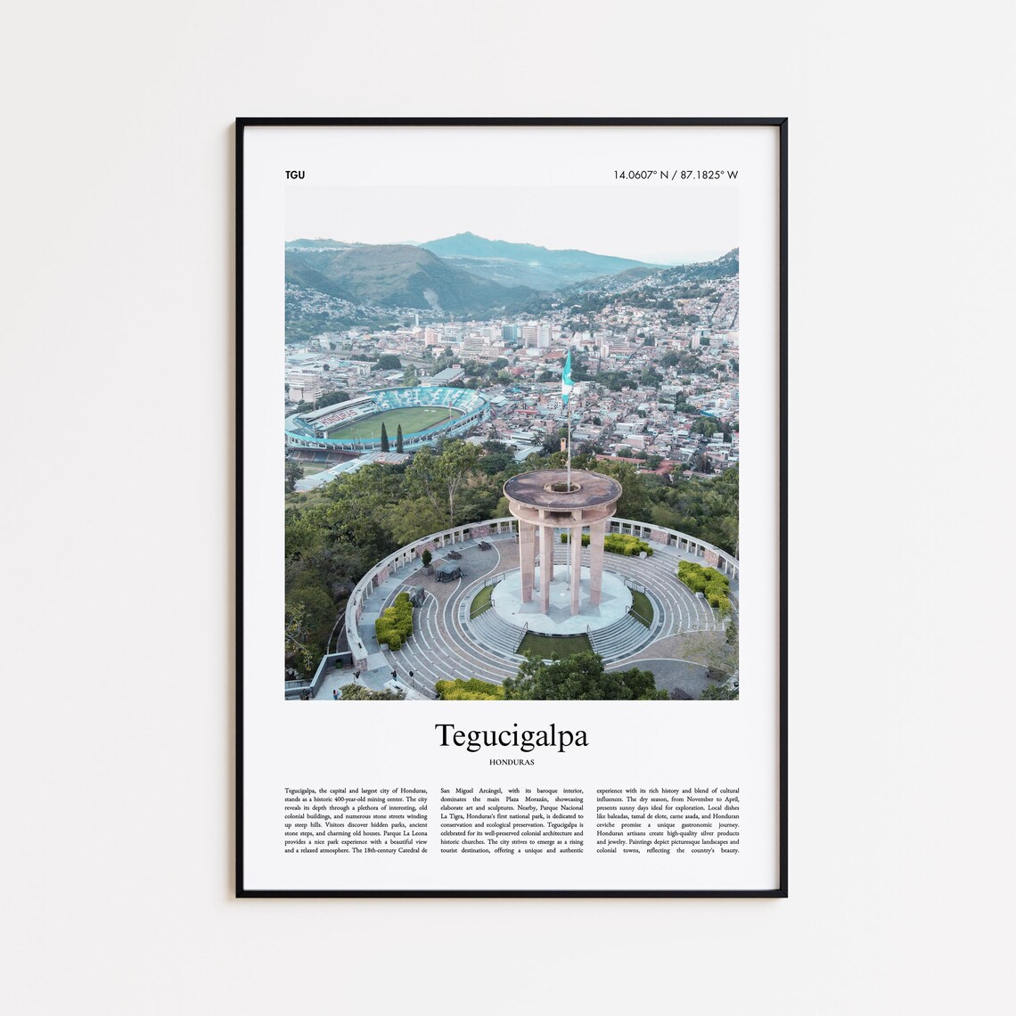 Tegucigalpa Honduras Color Photo City Viewpoint Travel Poster
