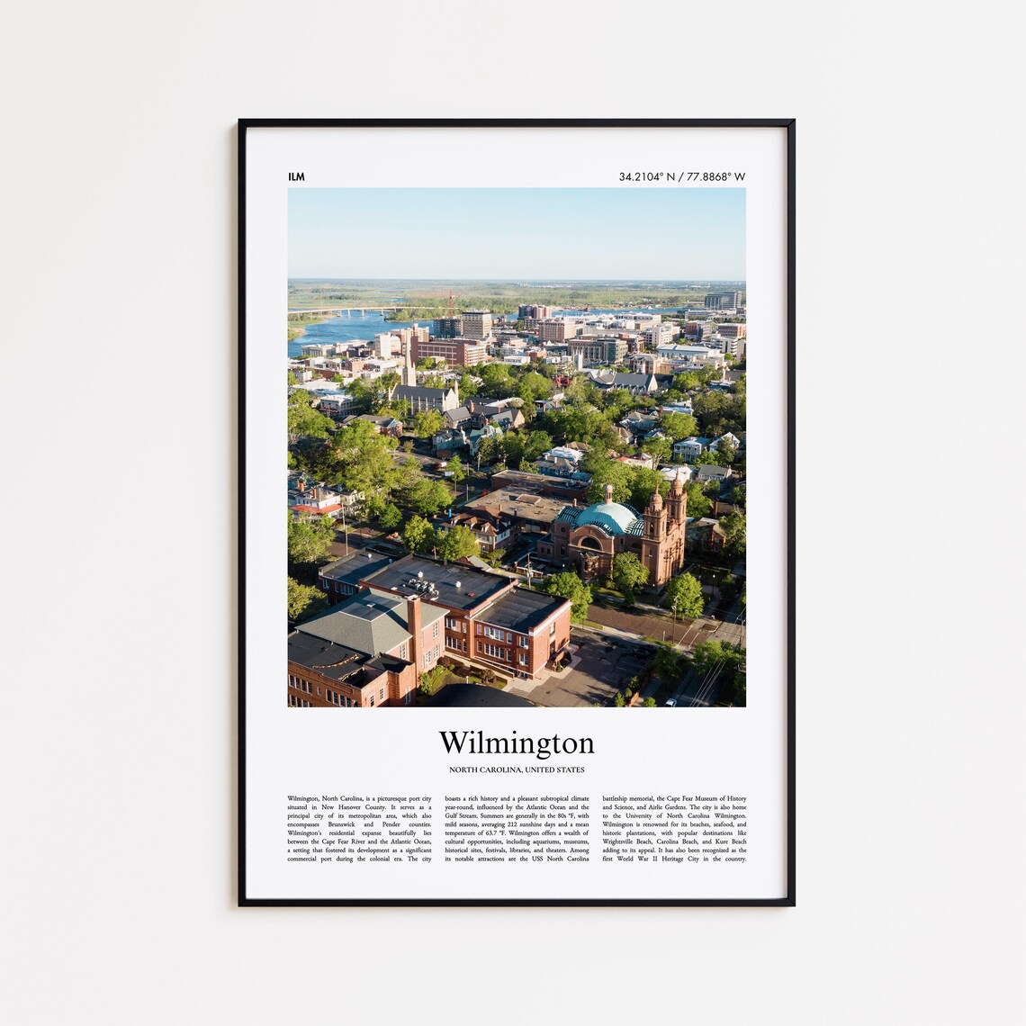 Wilmington North Carolina Port City Aerial Skyline Photo Poster