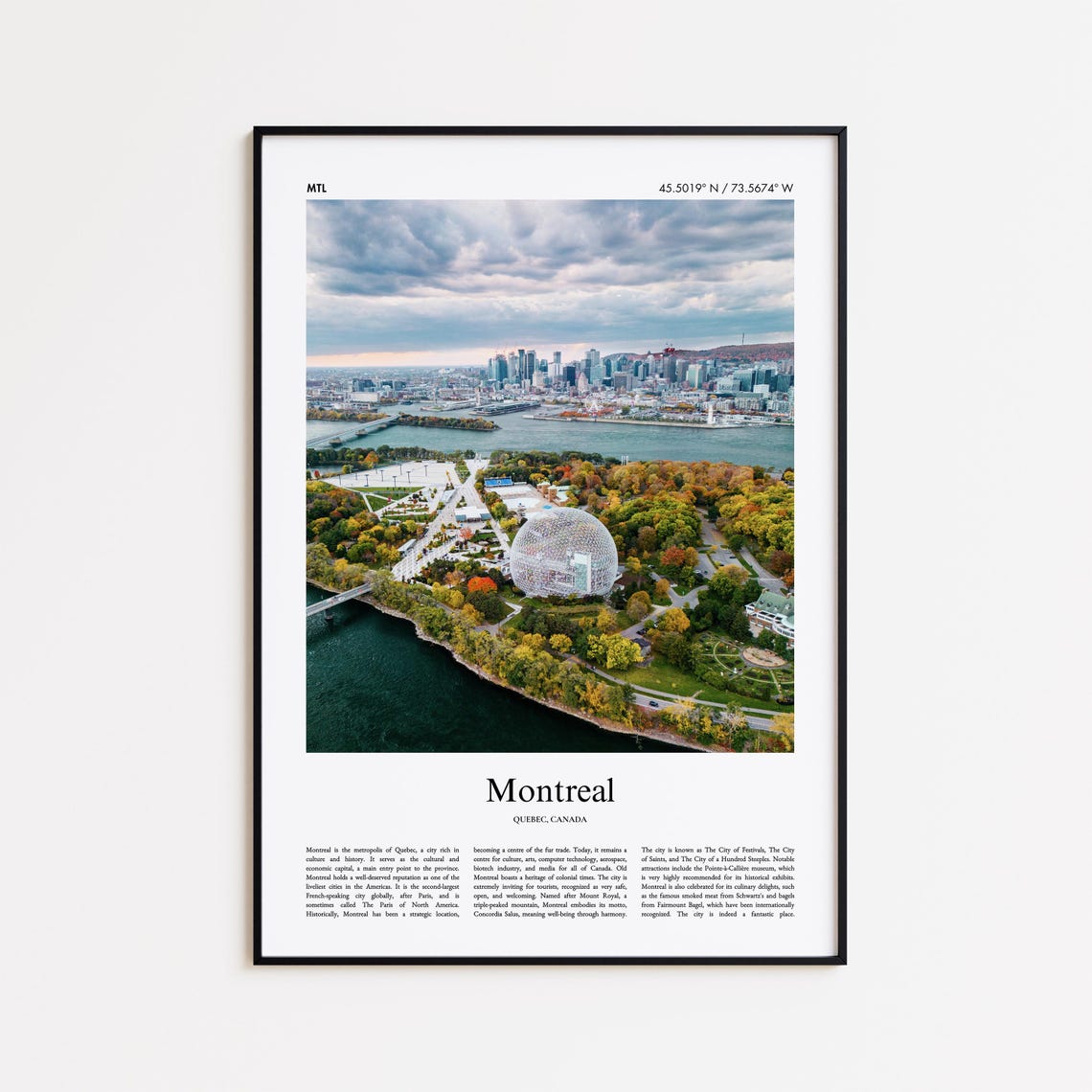 Montreal Canada Biosphere Dome Skyline Fall Color Travel Photo Poster