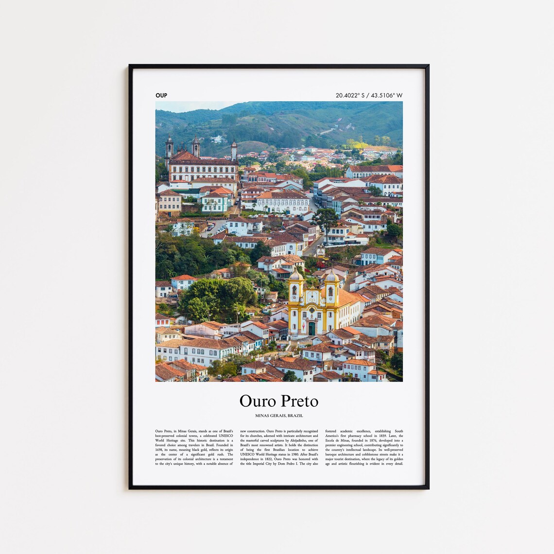 Ouro Preto Brazil Colonial Baroque Churches Travel Photo Poster
