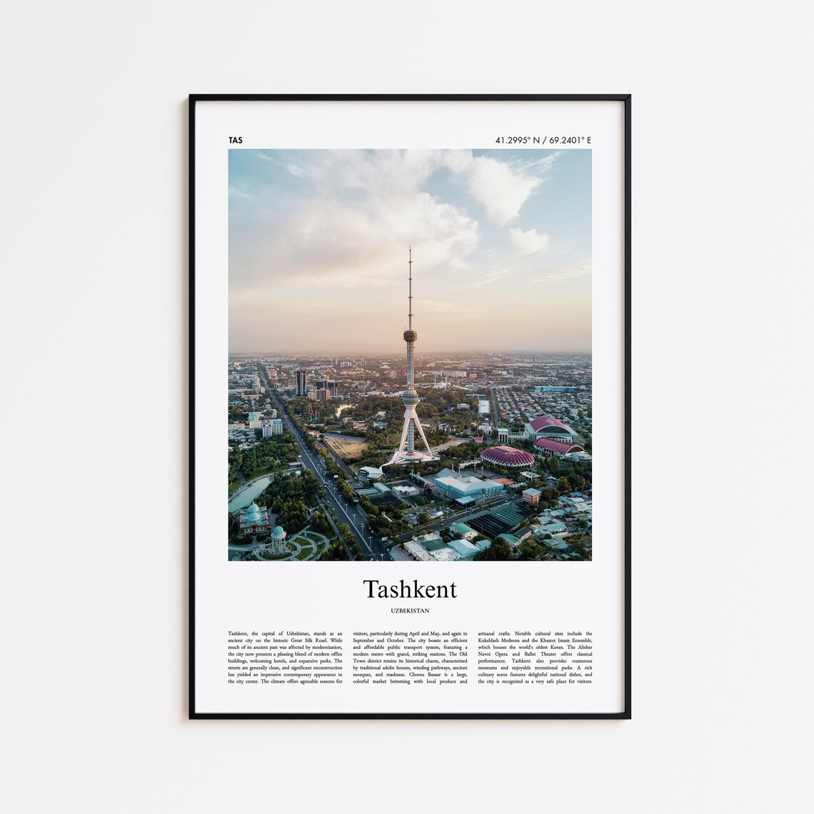 Tashkent Uzbekistan TV Tower Color Photo Travel Poster Coordinates