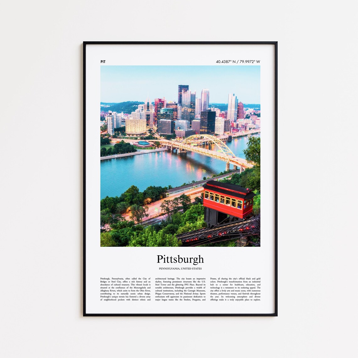 Pittsburgh Color Print Travel Poster, Pennsylvania