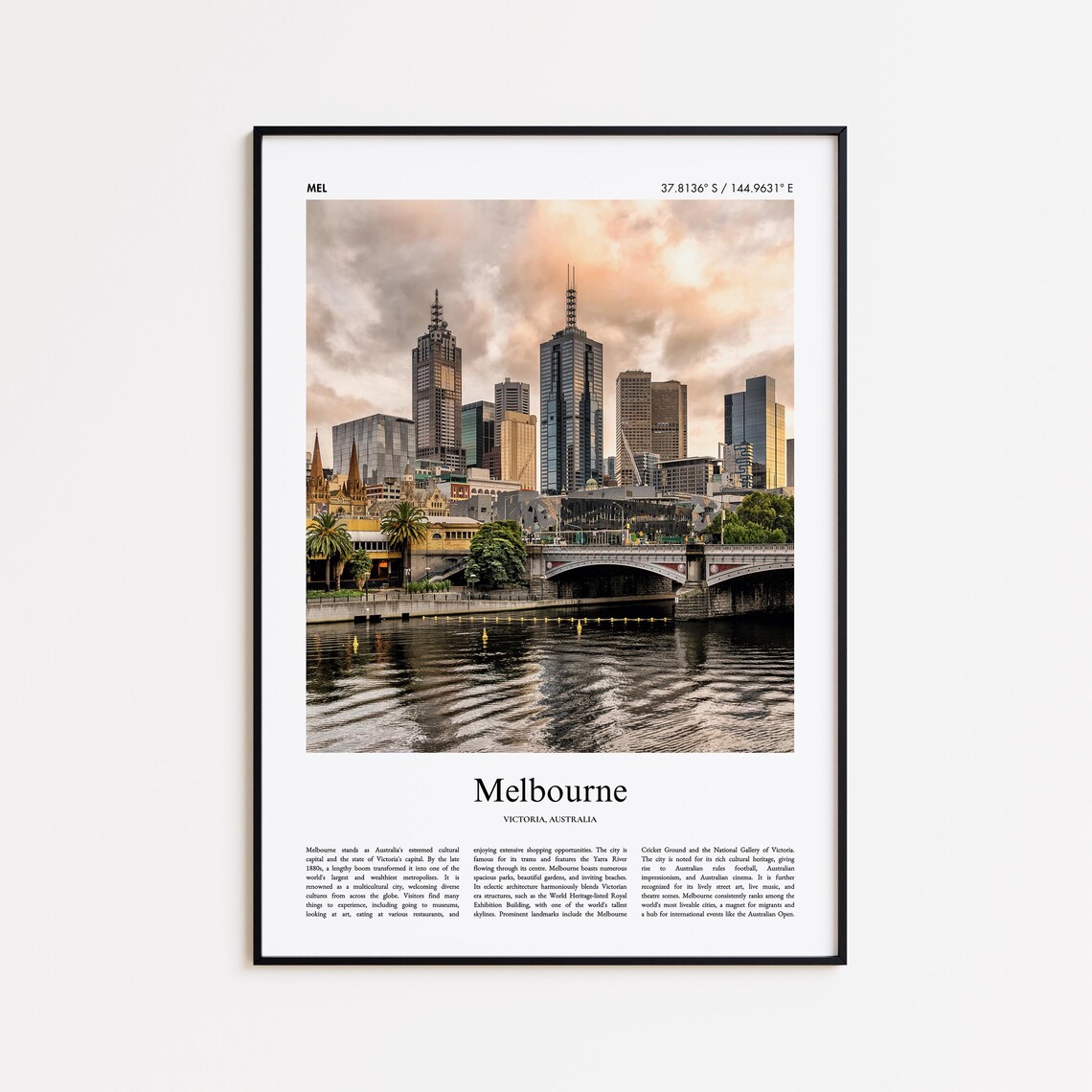 Melbourne Australia Yarra River Skyline at Golden Hour Travel Poster