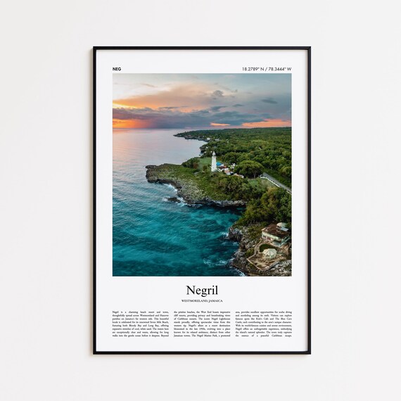 Negril Color Print Real Photo Poster Travel Gift Westmoreland Jamaica Minimal City