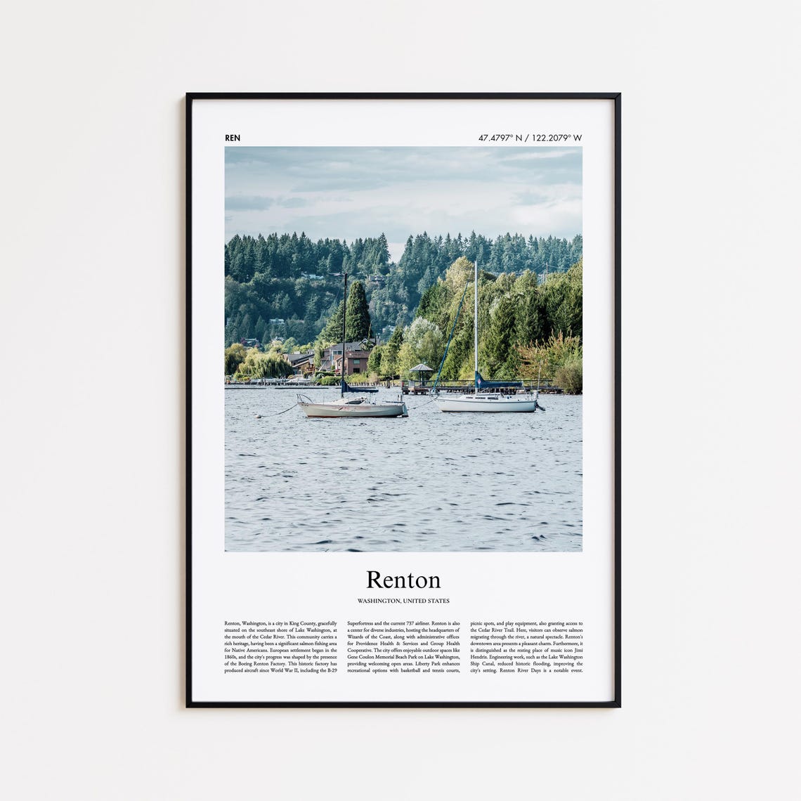 Renton Washington Lake Washington Sailboats Serene Travel Poster