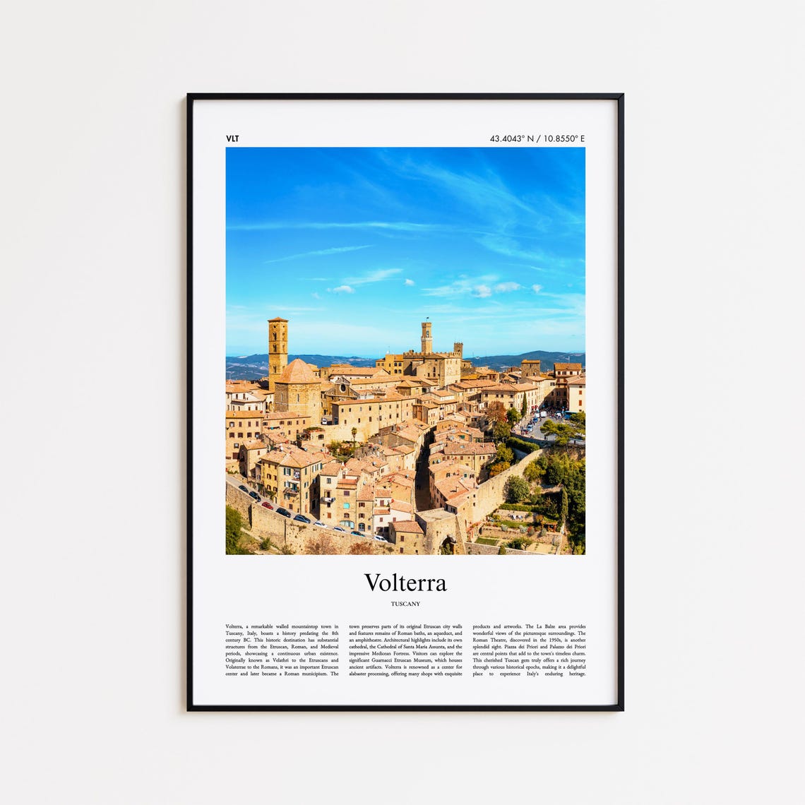 Volterra Italy City Photography With Coordinates Travel Poster
