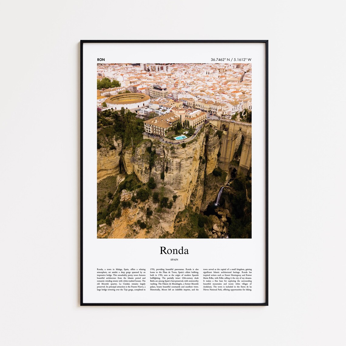 Ronda Puente Nuevo Gorge Bridge Spain Aerial City Travel Poster