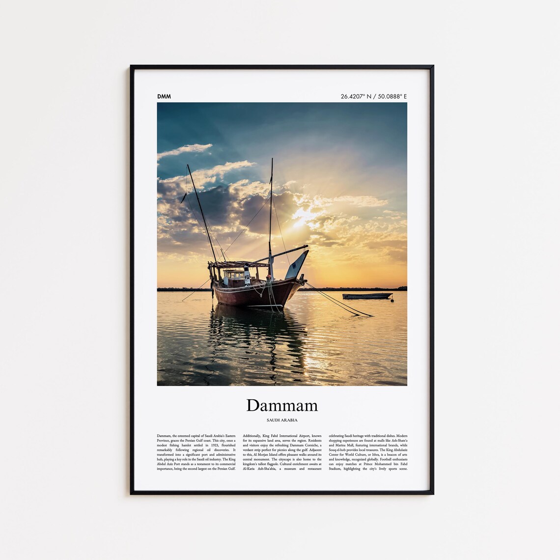 Dammam Saudi Arabia Traditional Dhow Sunset Harbor Photo Travel Poster