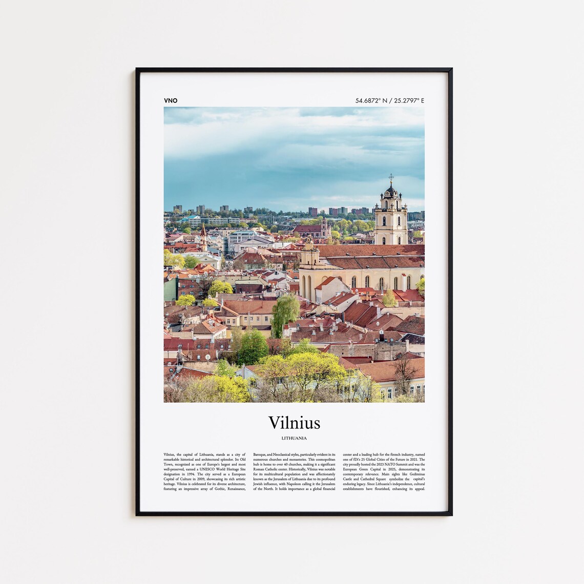 Vilnius Lithuania Old Town Rooftops Church Towers Travel Photo Poster