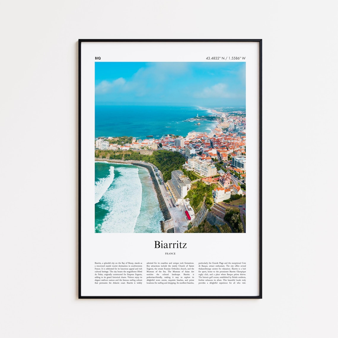 Biarritz France Aerial Coast Beach Surf Minimal Travel Photo Poster