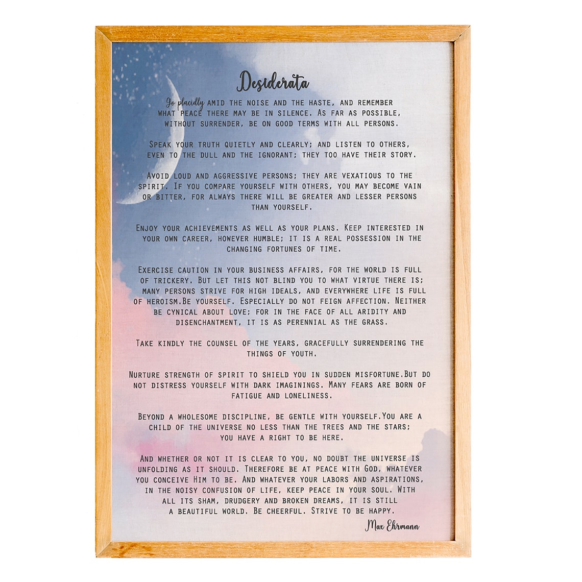 Max Ehrmann Desiderata Poem Moon Sky Blue Minimalist Quote Poster