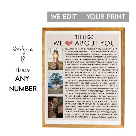 Personalized Things We Love About You Photo Collage Love Note Poster