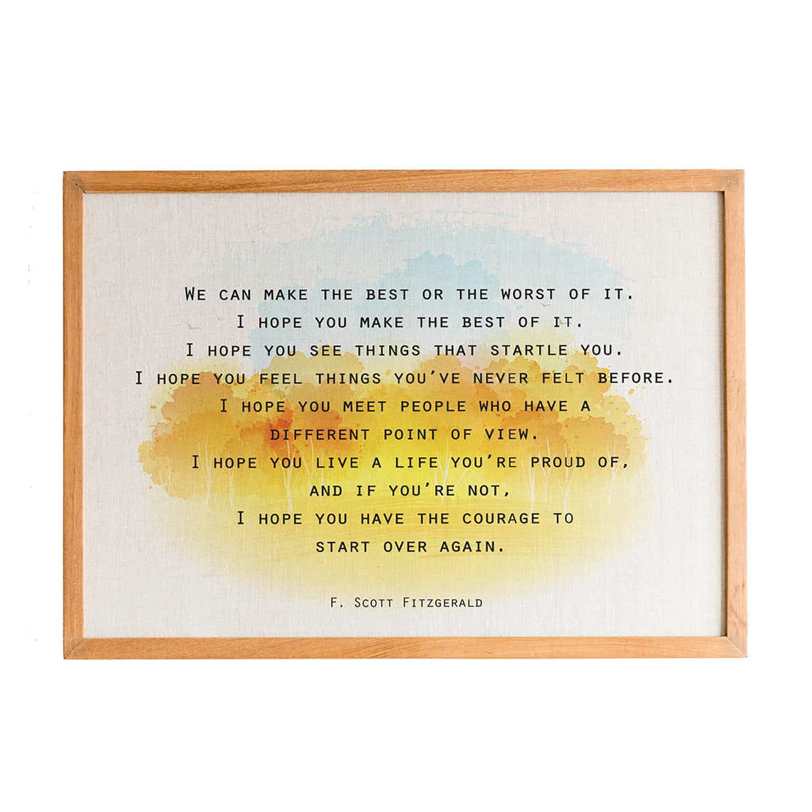 F Scott Fitzgerald Hopeful Life Quote Watercolor Landscape Poster