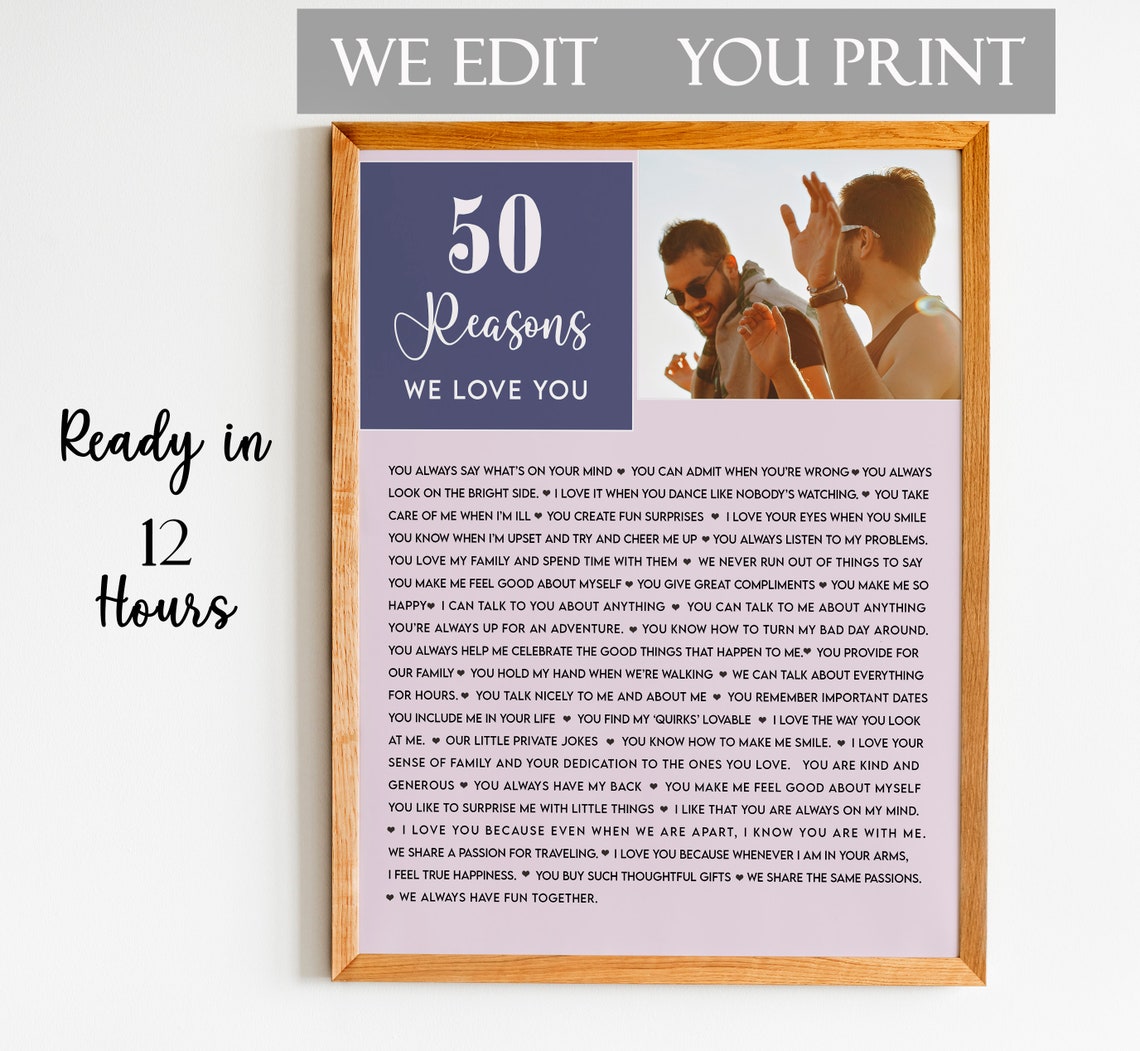 50th Birthday Gift 50 Reasons We Love You Personalised Print Gift Idea Custom Gift 50 Reasons Personalized Gift