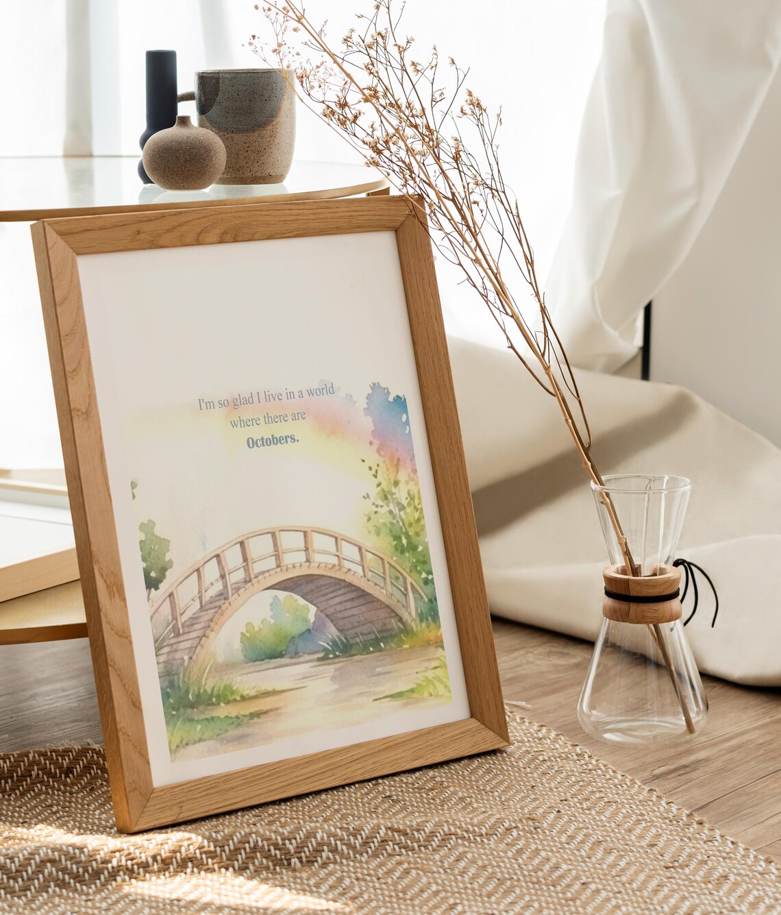 Anne Of Green Gables Octobers Quote Art Watercolor Bridge Autumn Poster - Image 2