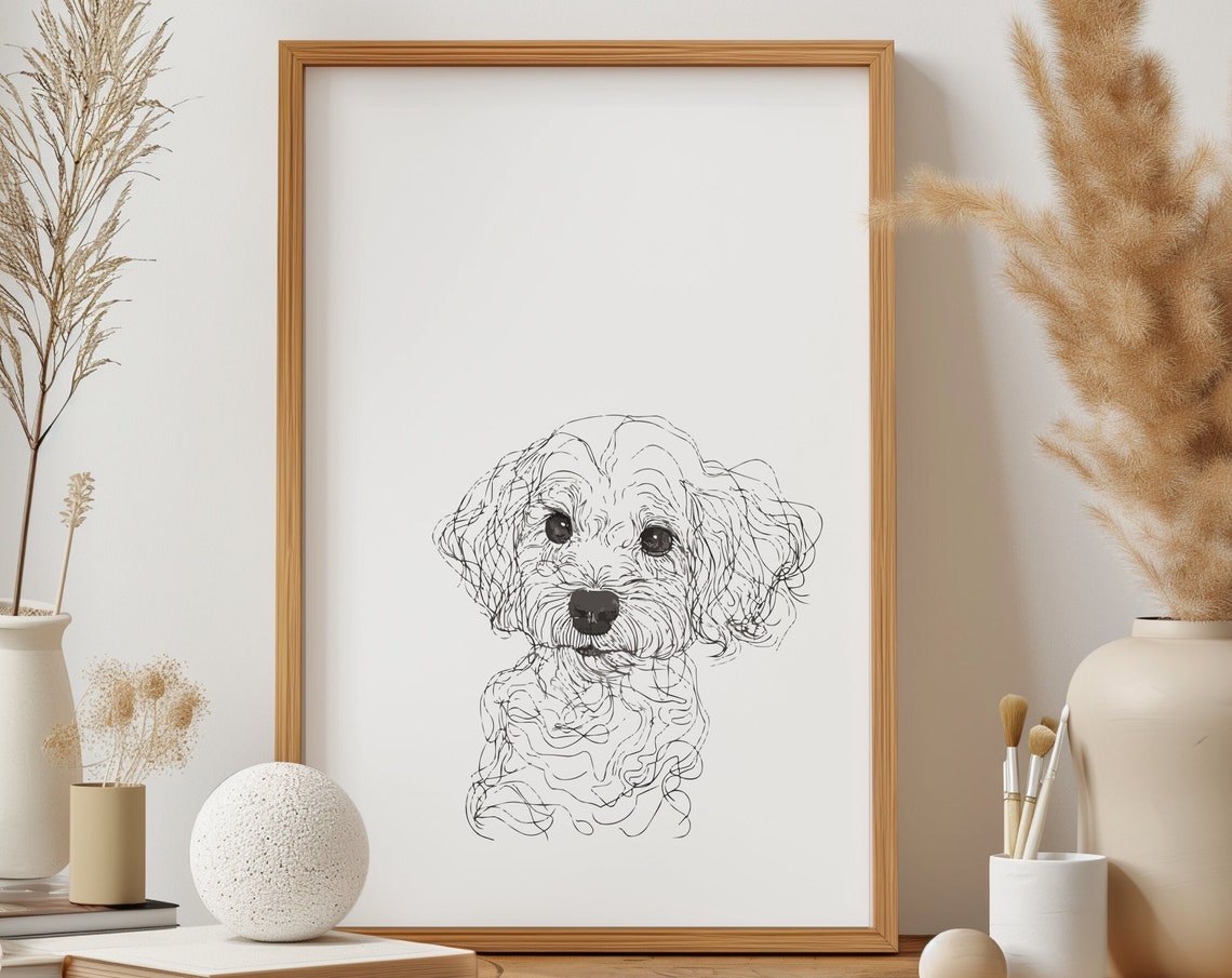 Cavapoo Puppy Fluffy Round Face Sweet Scribbly Sketch Art Poster