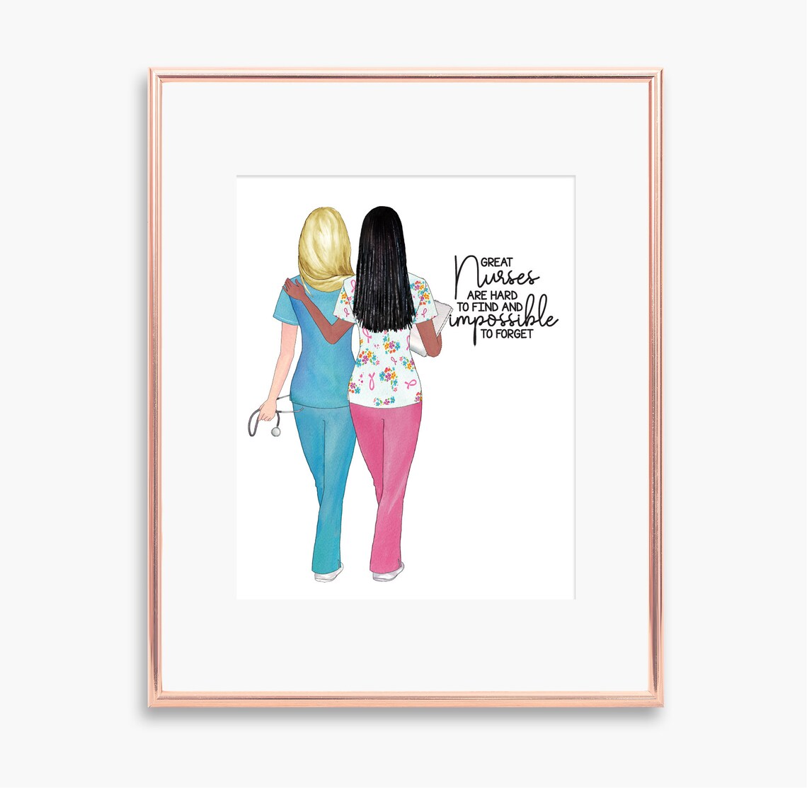 Great Nurses Are Hard to Find Quote Poster Two Nurses Watercolor Art