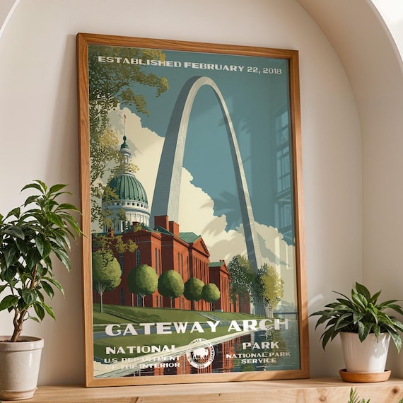 Gateway Arch St Louis Courthouse Missouri Retro Travel Poster
