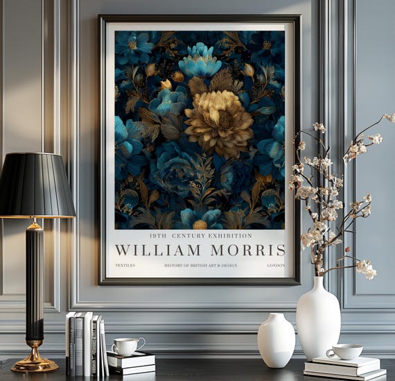 William Morris Prints Blue Exhibition Print Navy Poster Vintage Wall Art Textiles